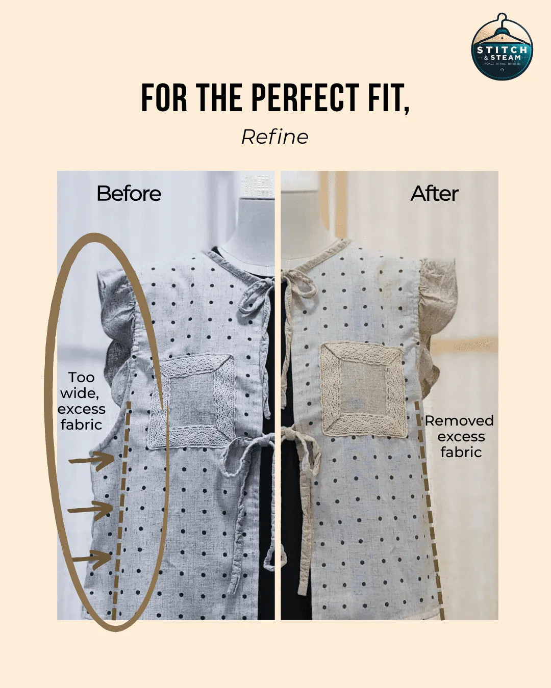 Clothes alteration for women shirt, take in from the side by stitch & steam tailor