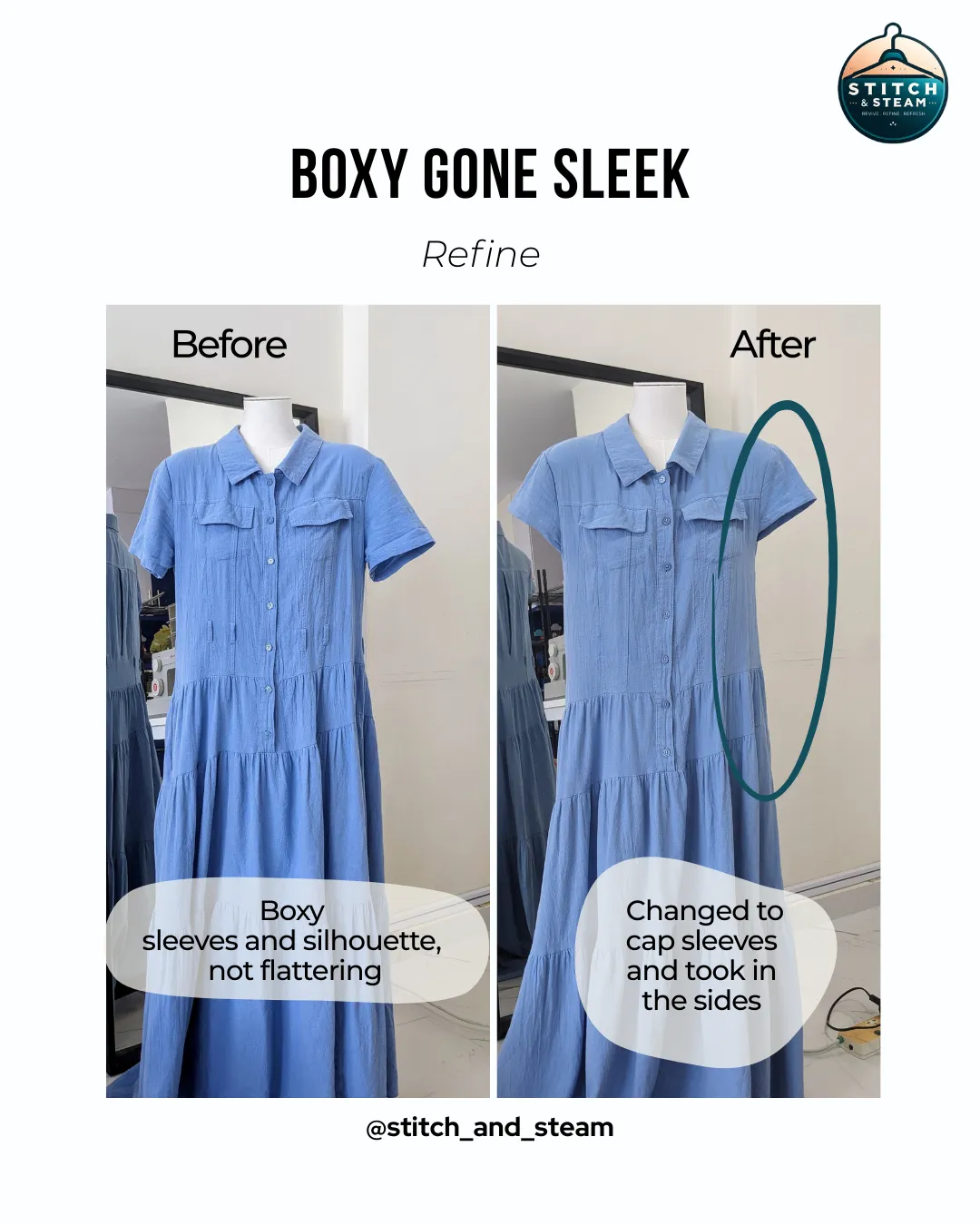 Clothes alteration for dress to restyle sleeves and take in sides