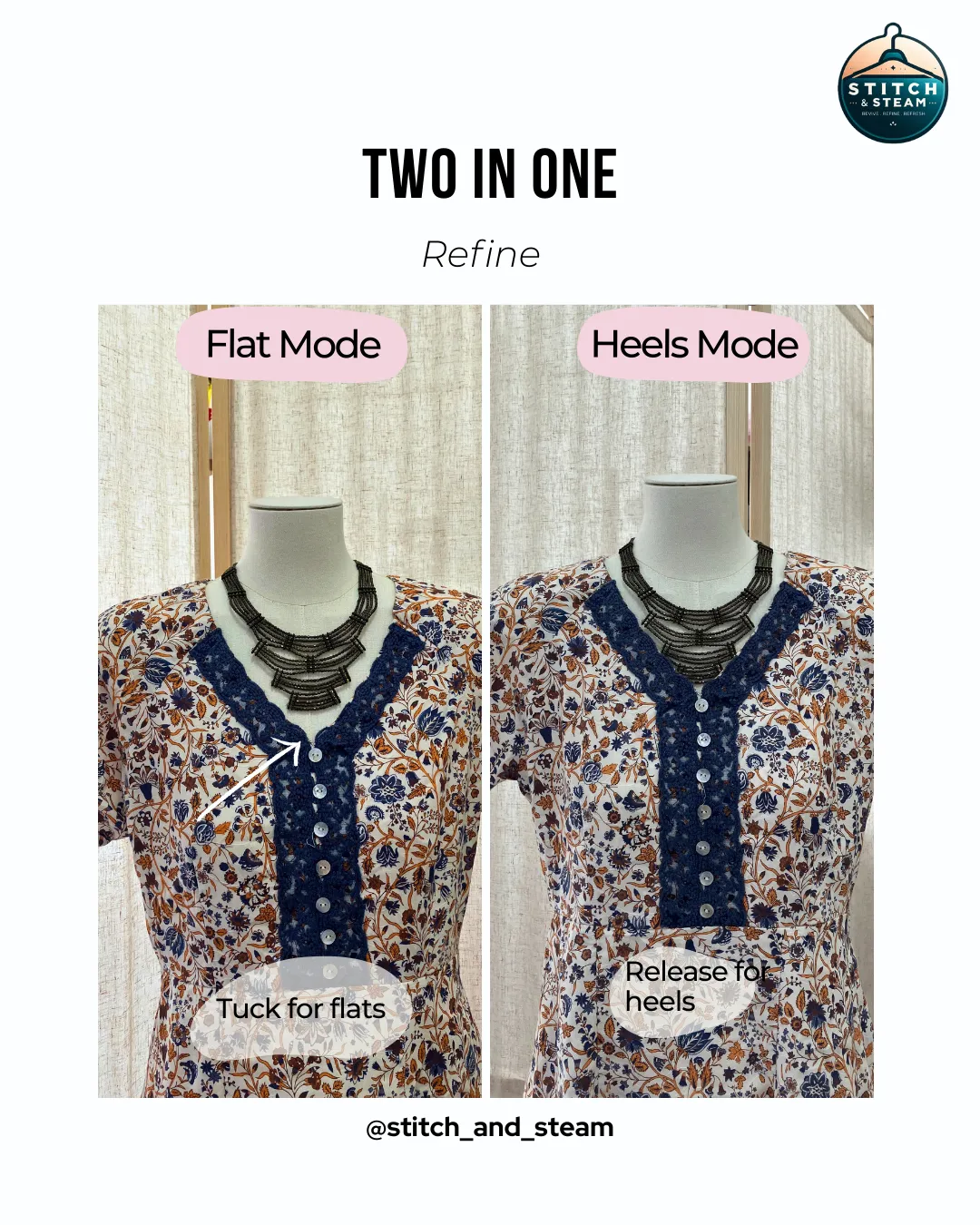 Clothes alteration for dress to raise necklines stitch & steam