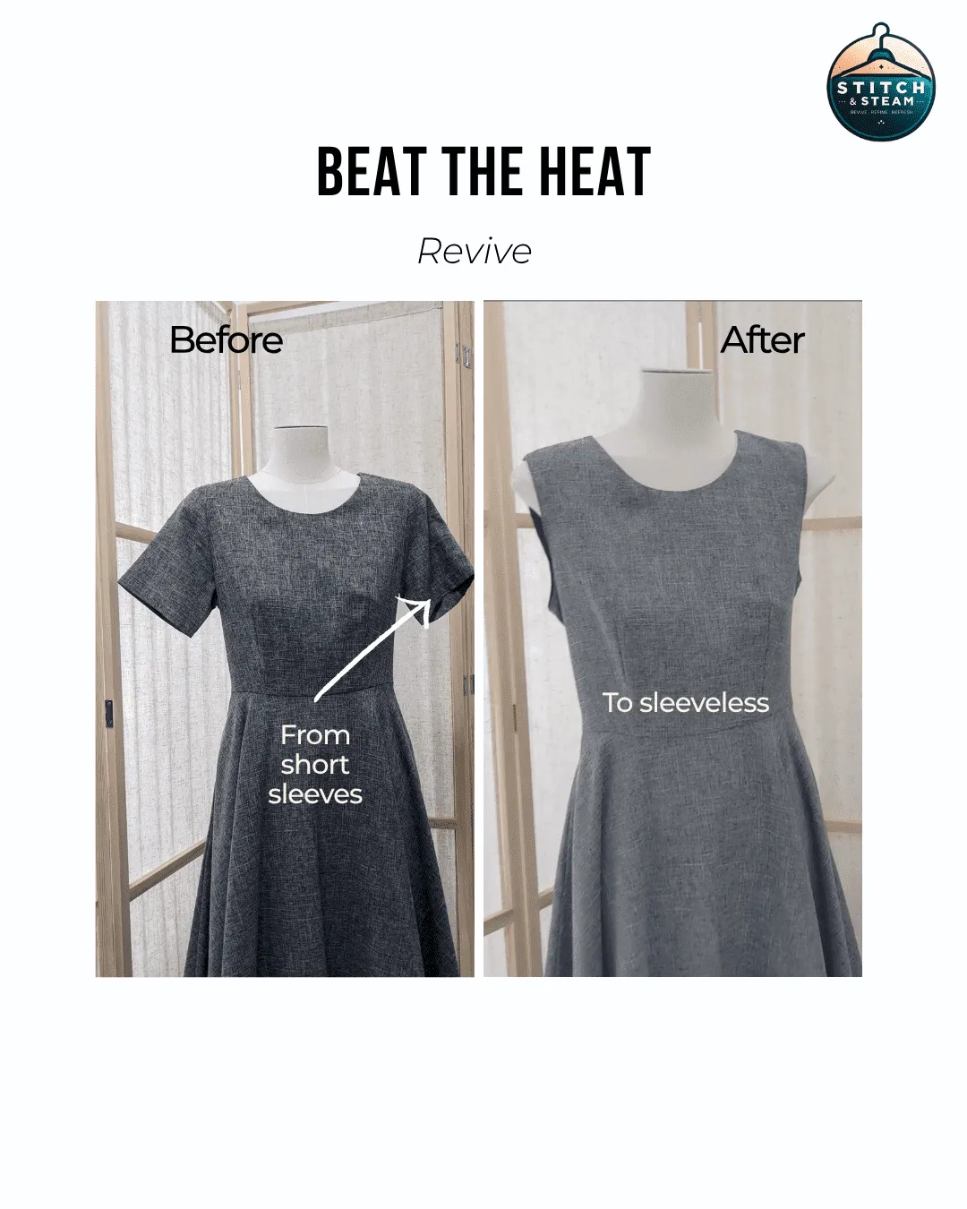 Clothes alteration for dress, to remove sleeves by stitch & steam tailor