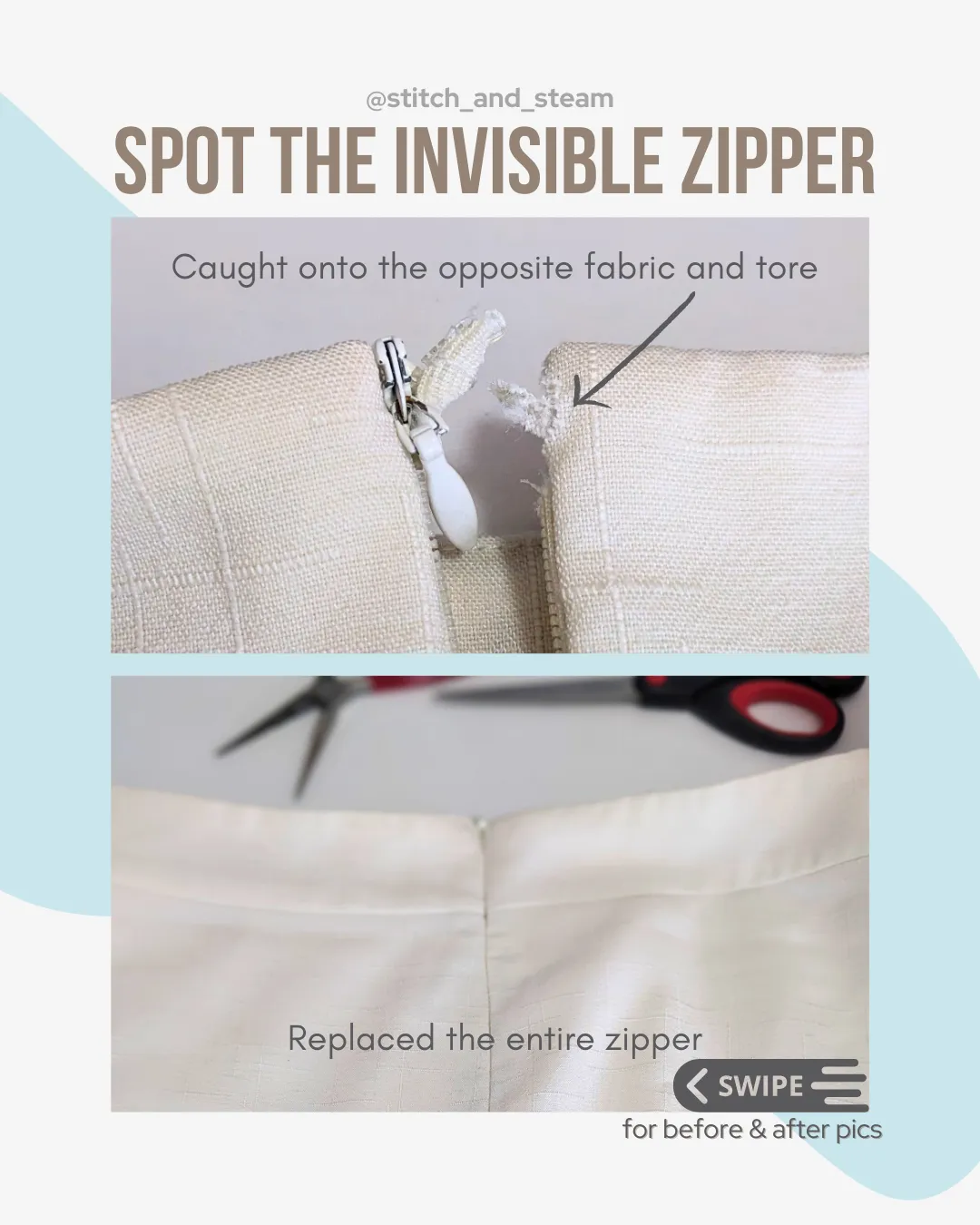 Clothes alteration zip repair by professional stitch & steam tailor