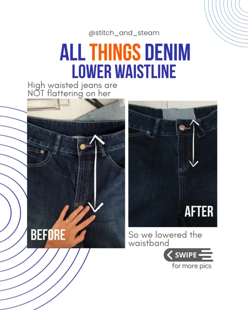 Jeans high waist to low waist alteration