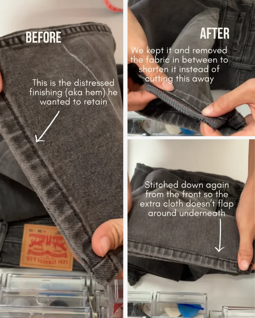 Stitch and Steam alter jeans length while keeping original hem